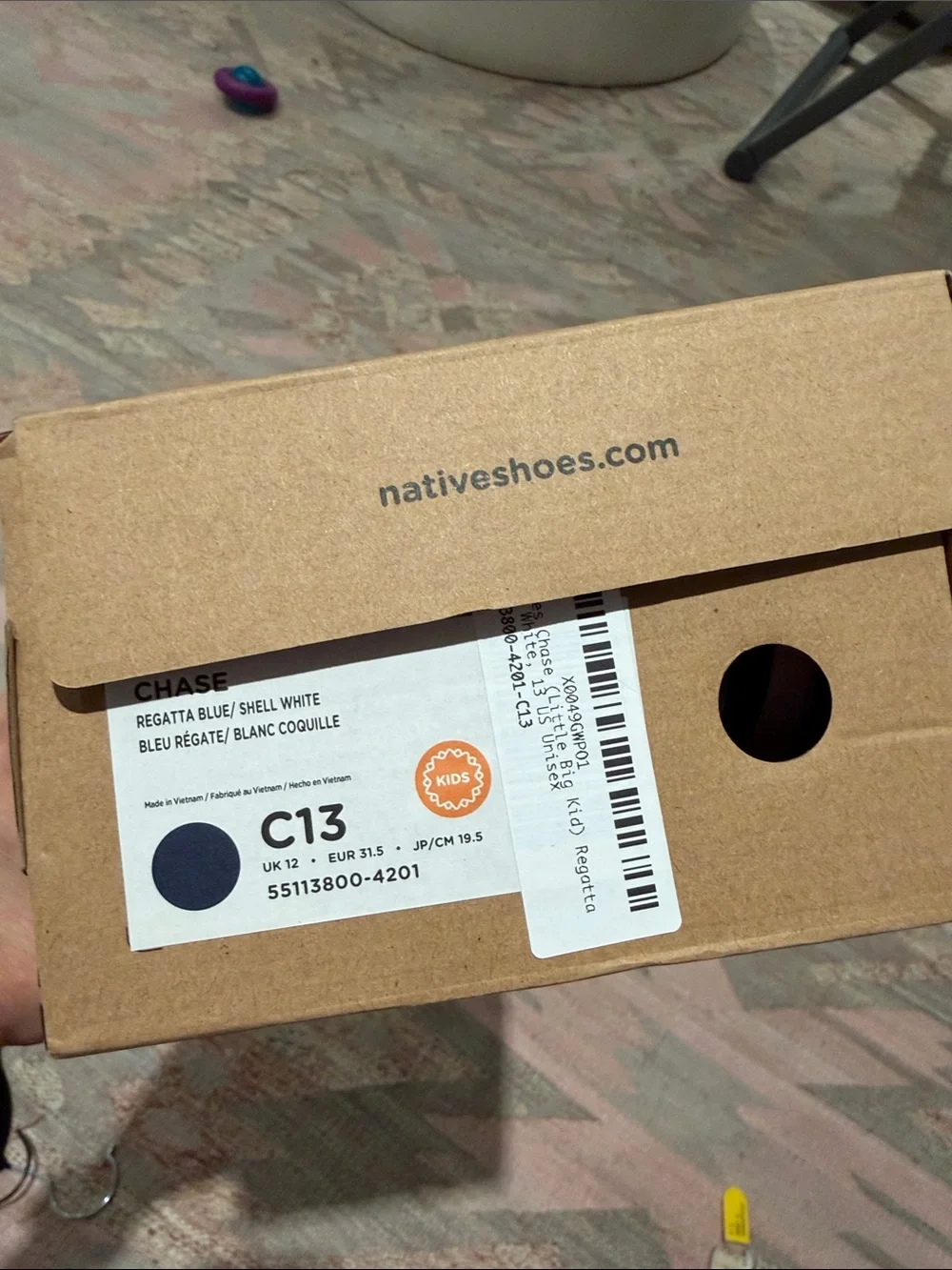 NWT Native- Kids Chase Navy Water Sandals - Regatta Blue/Shell White - Size: C13